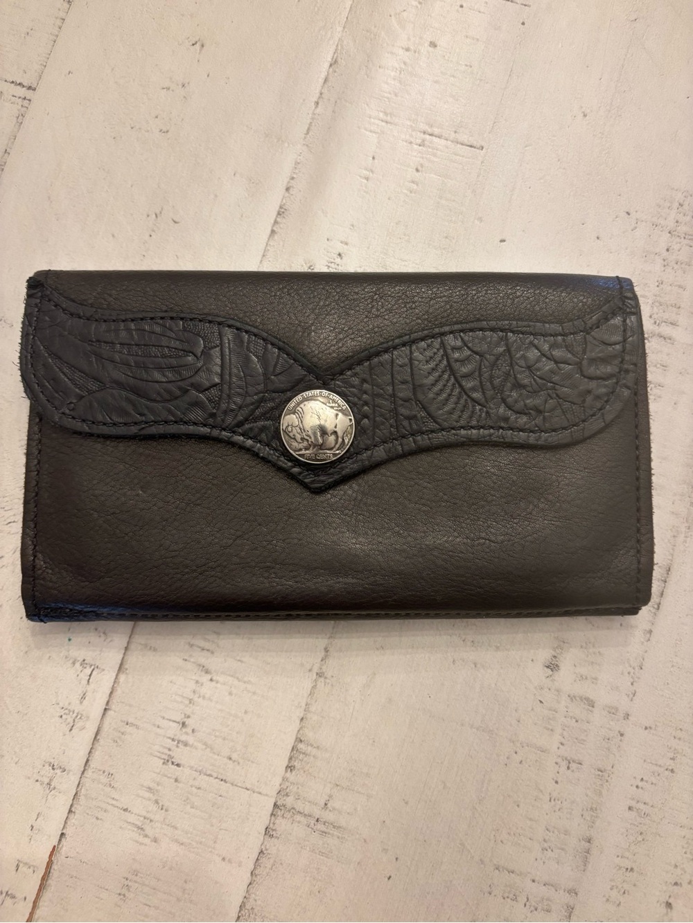 Rare American BUFFALO  Handmade Trifold Wallet in Genuine Full Grain Leather
